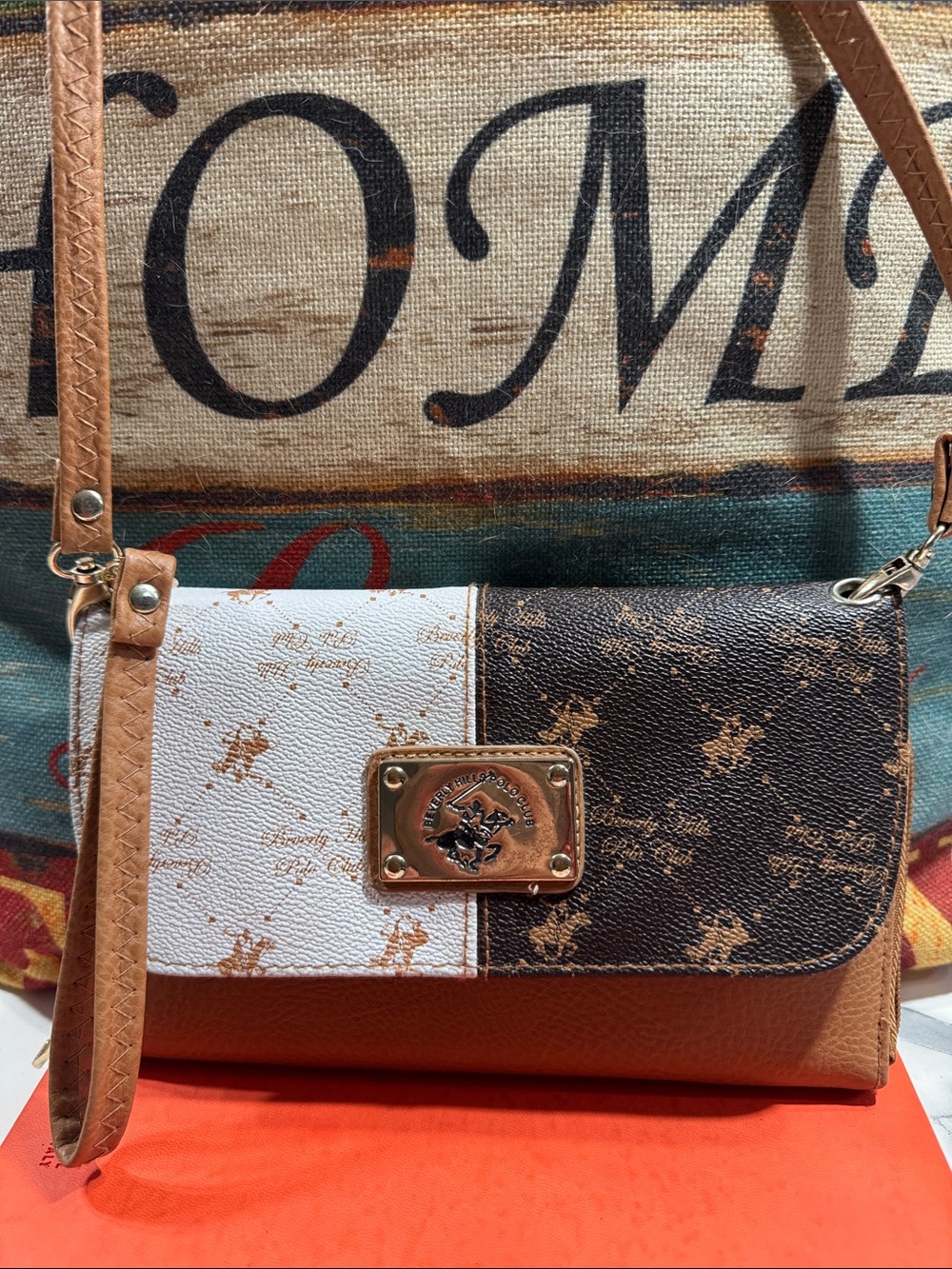 Beverly Hills Polo Club Brown, White & Tan Two-Tone Crossbody Bag